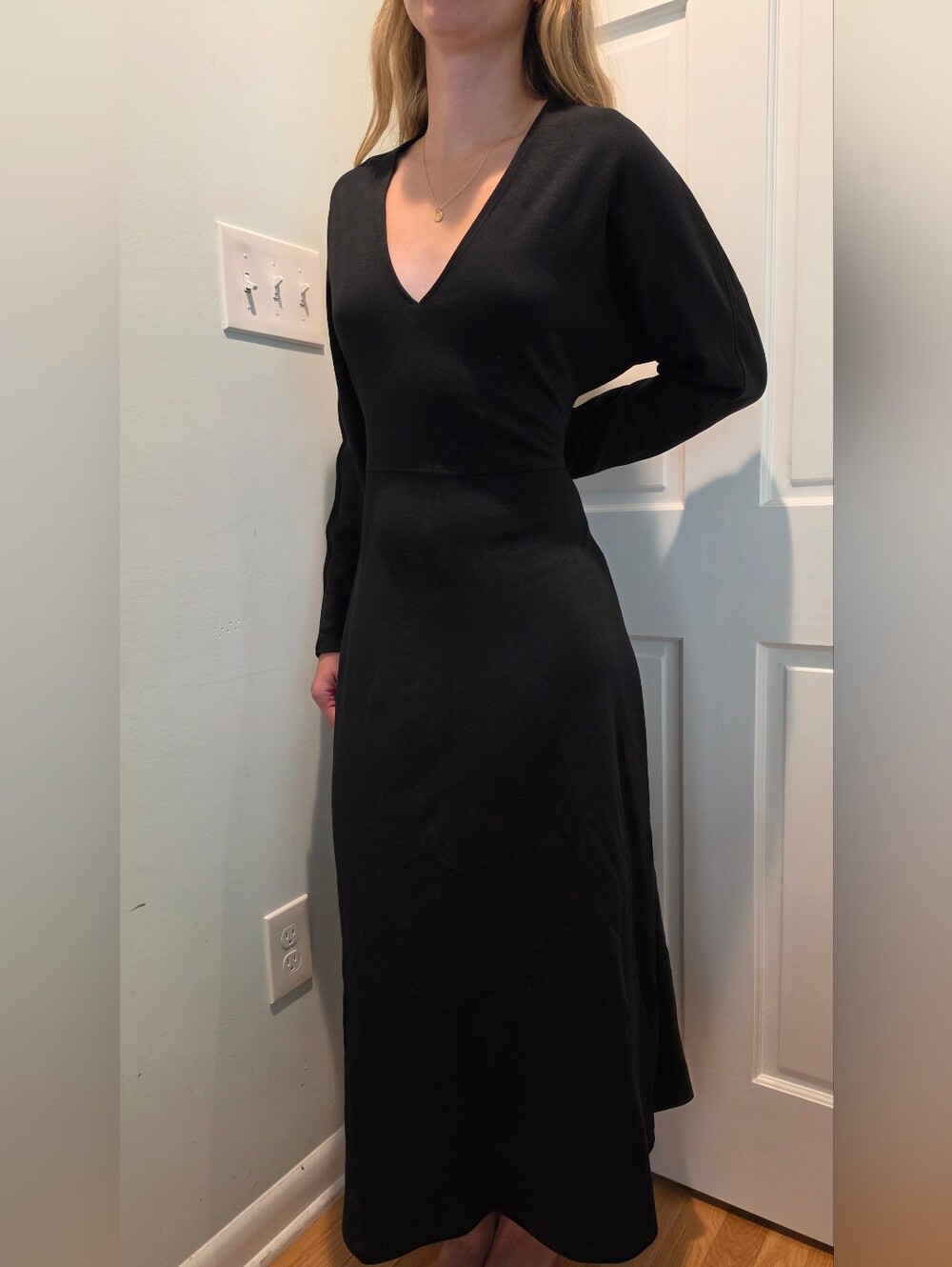 Zara Black Long-Sleeve V-Neck Maxi Dress